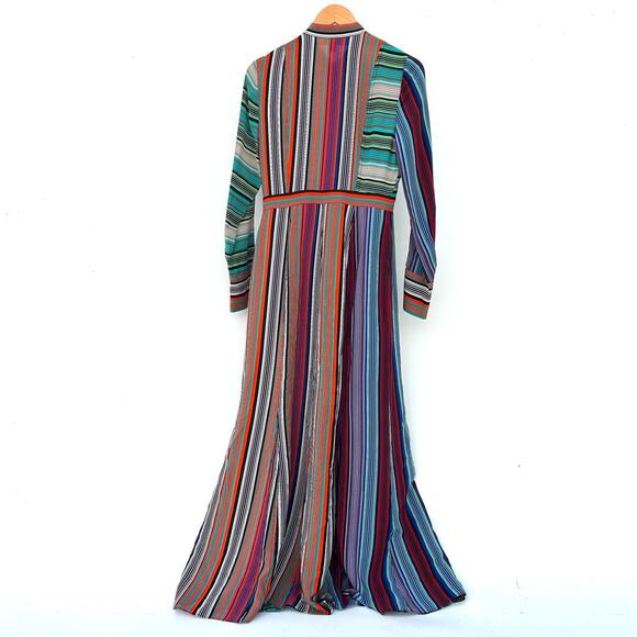 Diane Von Furstenberg Multicolor Striped Silk Button Front Flared Maxi Dress 4 - Picture 4 of 10